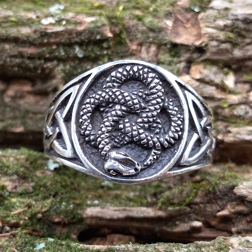 Men’s Sterling Silver Snake Ring Size 12 Coiled Serpent Signet Gothic Biker